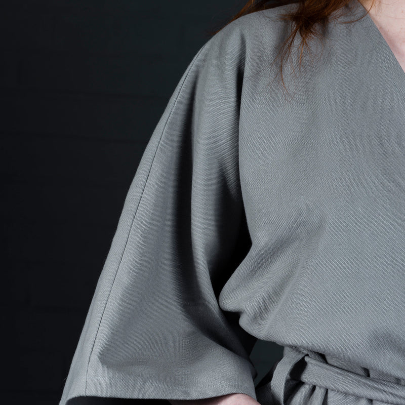 Kimono with pockets and belt batch manufactured in scotland (sleeve close up)